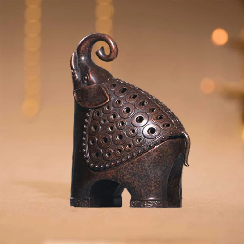 

Lucky Short tailed fat elephant Incense burner figurine Ornament home Decoration Good luck auspicious elephant statue