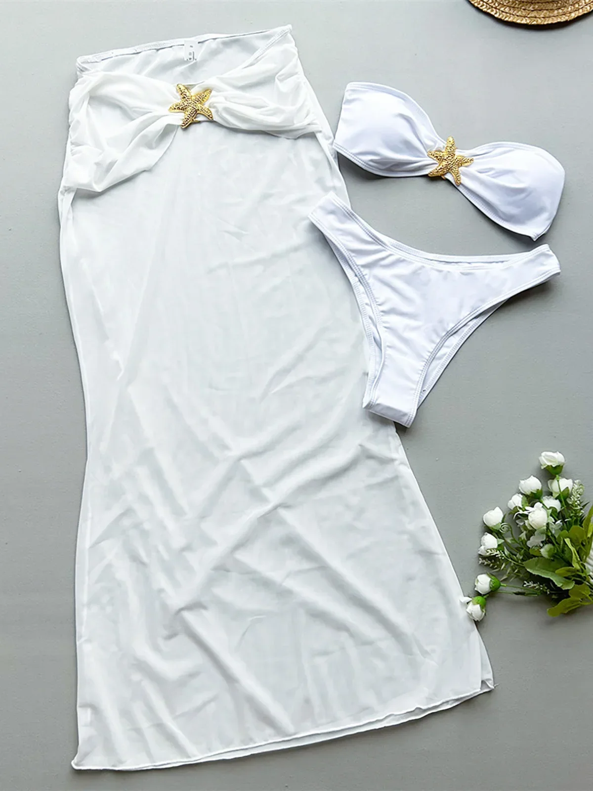 С прикрытием металлическая звезда бандо бикини женский купальник комплект из