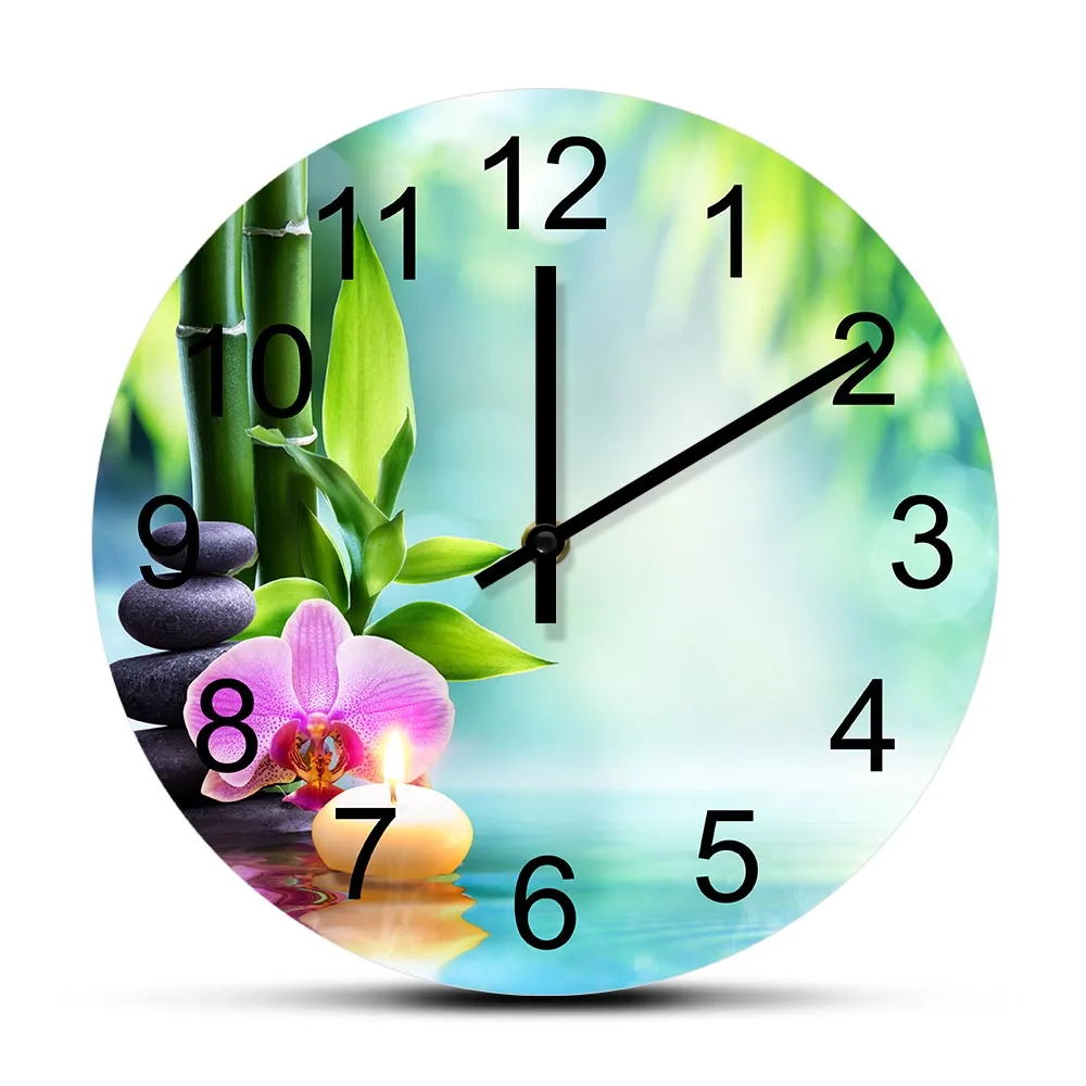 

Sage Lotus Flower Zen Stones Silent Wall Clock For Spa Salon Wellness Center Massage Room Decor Medical Mediation Wall Watch
