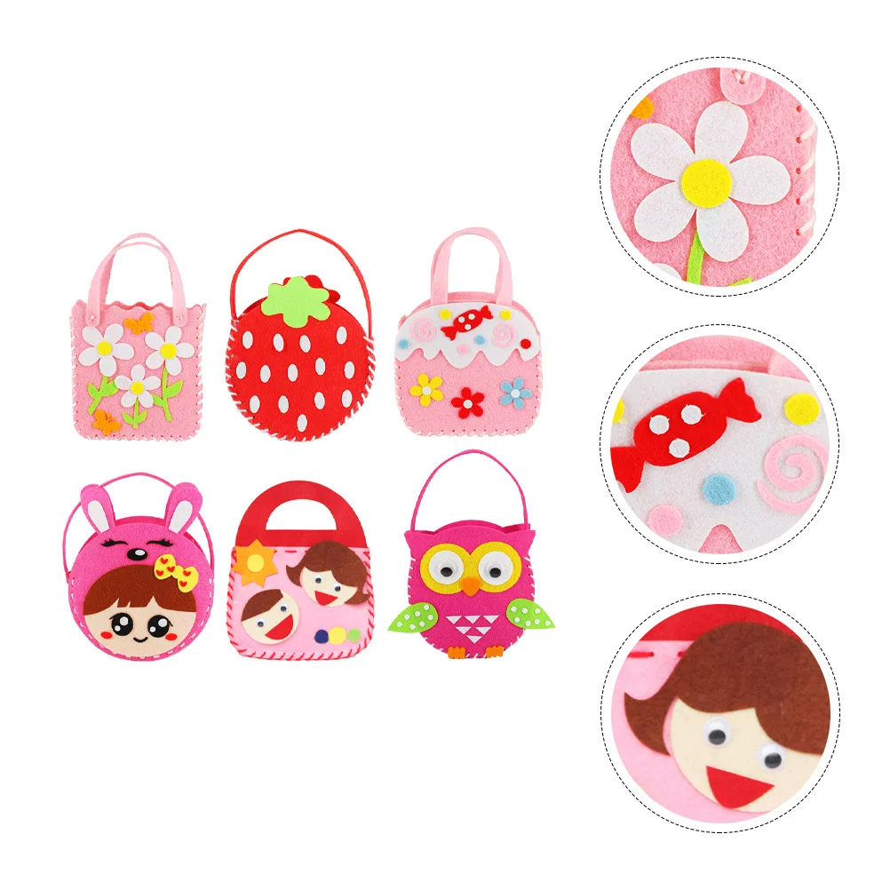 

6 Sets DIY Bag Material Kits Various Cartoon Felt Bag Making Kit DIY Felt Bag Kit for Children Toddler