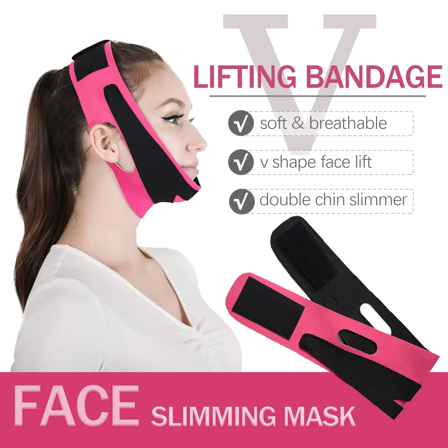 

Face Slimming Bandage Cheek Mask Double Chin Reducer Reusable Chin Lift Up Mask with Bandage for Making V-line Chin Moisturizing