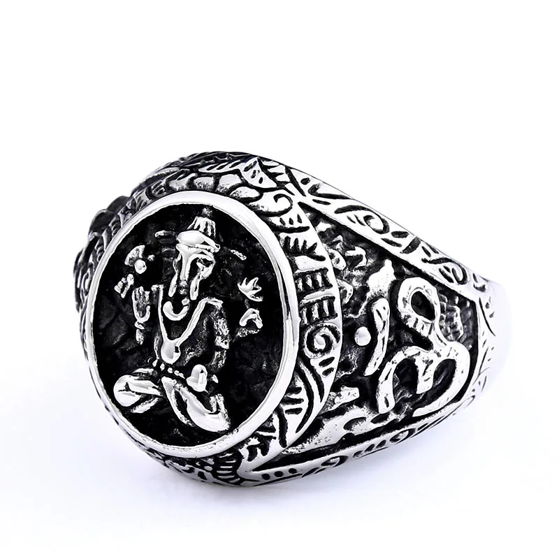 

Punk Luxury Brand Elephant God Stainless Steel Ring Men Fashion Gothic Mens Vintage Rings Valentine Jewelry Wholesale Lots Bulk
