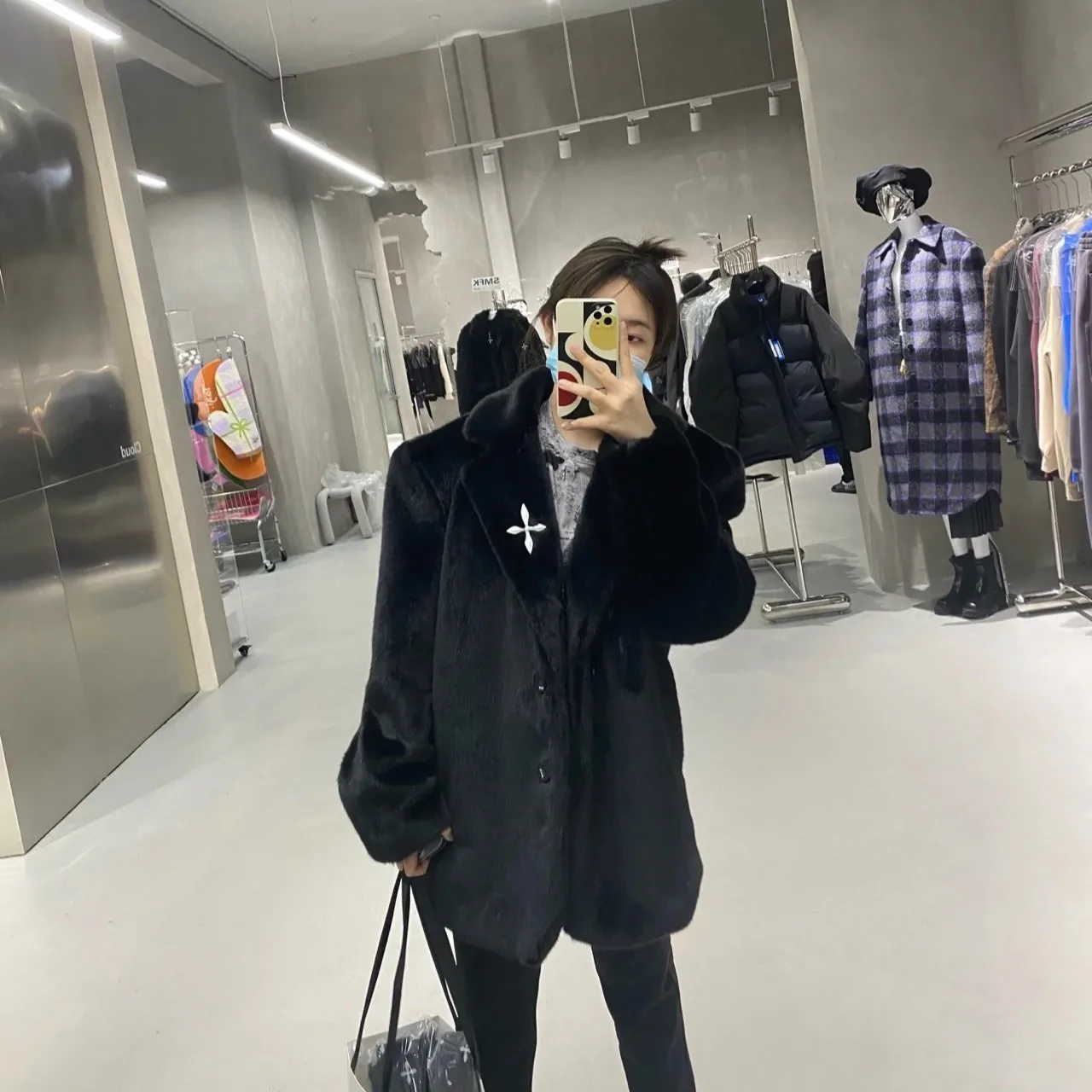 Black Faux Fur Coat Loose Suit Collar Mink Fur Coat Femme Vintage Fluffy Jacket Overcoat Winter Clothes Women 2022 Fashion Coats