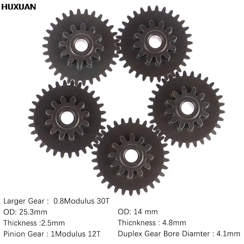 

5pcs/set 1M 12T 0.8M 30T Duplex Gear OD 25.3MM 14mm Gear-box Motor Metal Gears