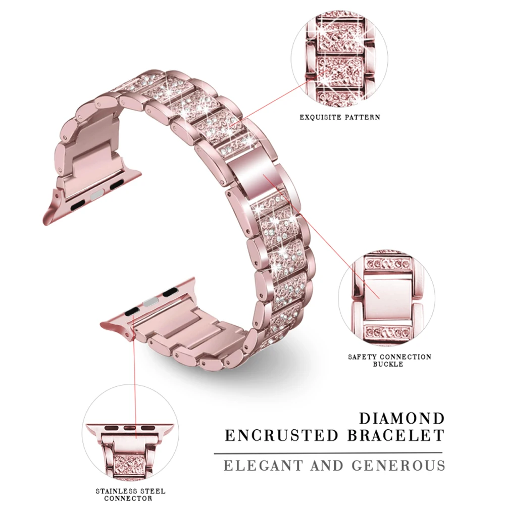 Bling Diamond Strap for Apple Watch Band 40mm 45mm 44mm 41mm 42mm 38mm Women Metal Bracelet belt for Iwatch Series 7 SE 6 5 4 3