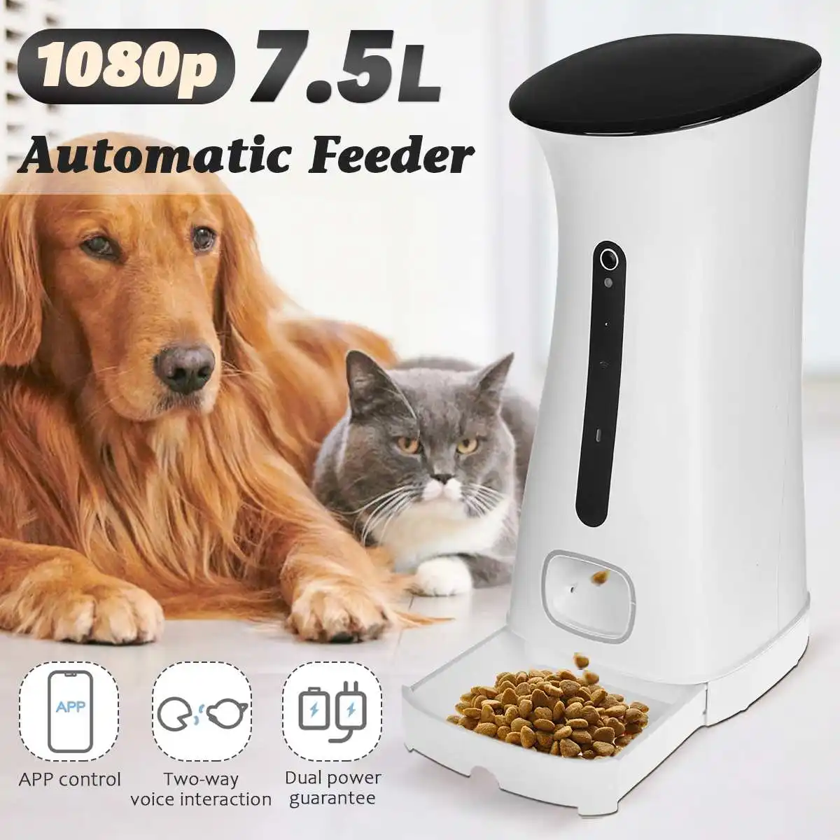 

7.5L Automatic Pet Feeder WiFi Smart Food Dispenser For Cats Dogs Timer Stainless Steel Bowl Auto Pet Feeding Pet Supplies