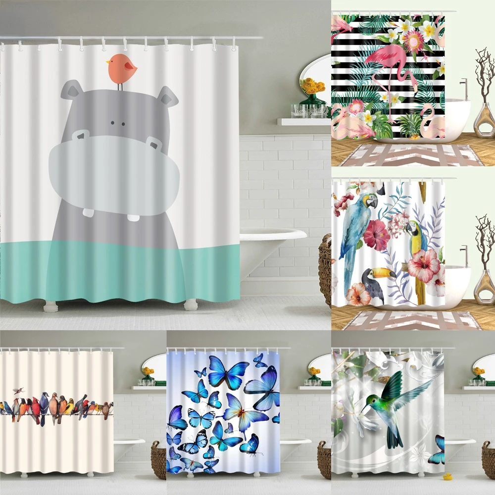 

Animals Birds Owl Butterfly Flamingo Shower Curtains Bathroom Curtain Frabic Waterproof Polyester Bathroom Curtain with Hooks