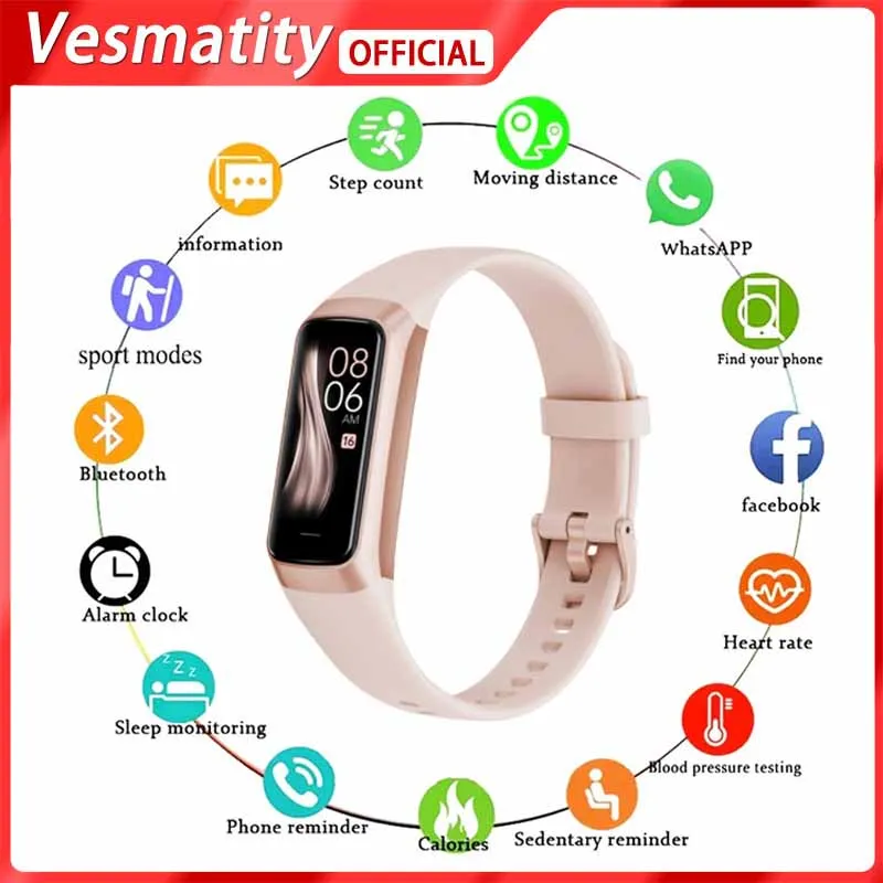 

Новый водонепроницаемый смарт-браслет Vesmatity C60 с цветным AMOLED экраном 1,1 дюйма, фитнес-трекер с пульсометром и артериальным давлением, спорти...