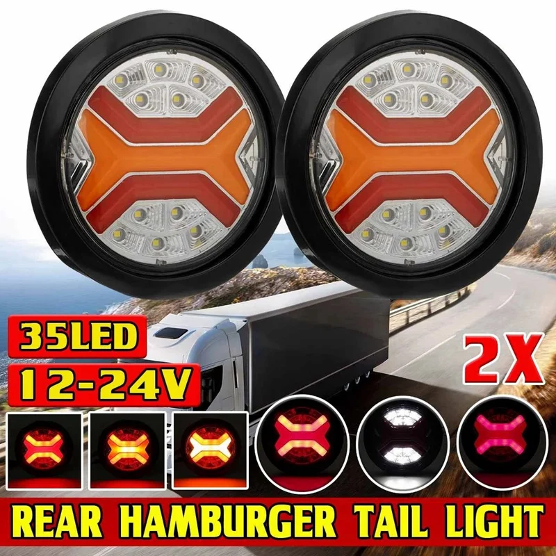 

2X Flowing 35 LED Truck Trailer Rear Turn Signal Blinker Lamp 12-24V Reverse Stop Tail Lights Tractor RV Van Taillights