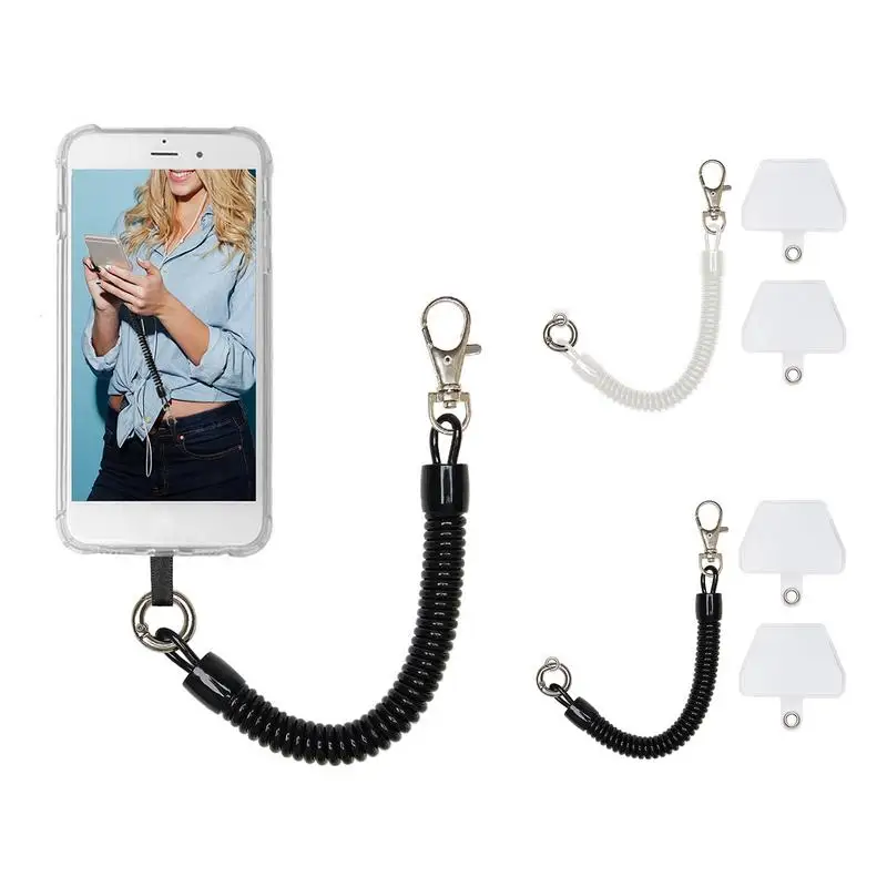 

Elastic Spring Rope Key Chains Key Rings Silver Color Metal Carabiner For Outdoor Camping Anti-lost Phone Spring Keychain
