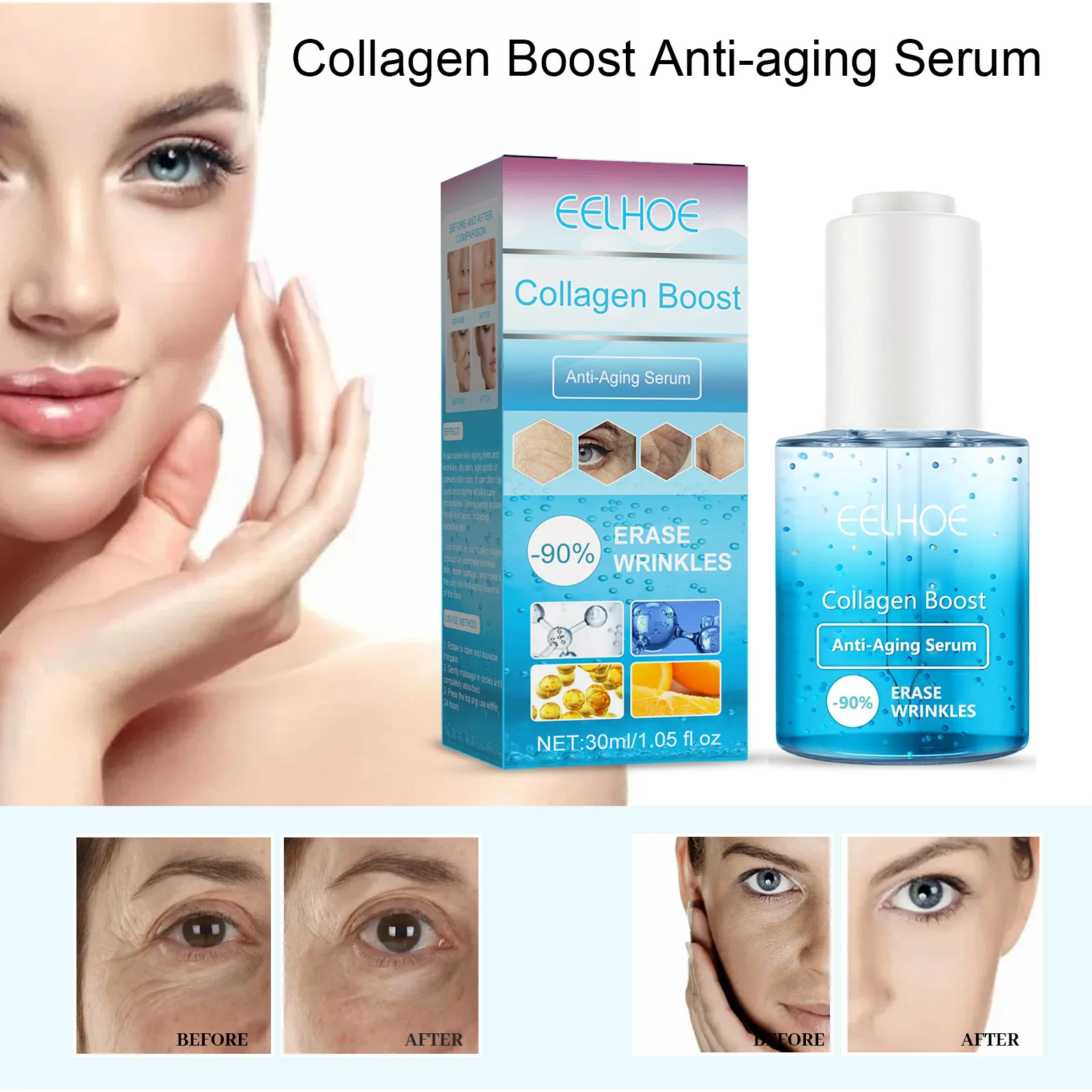 

30ml Anti Aging Collagen Boost Face Serum Hyaluronic Acid Serum Remover Wrinkle Collagen Lifting Firming Tightens Essence