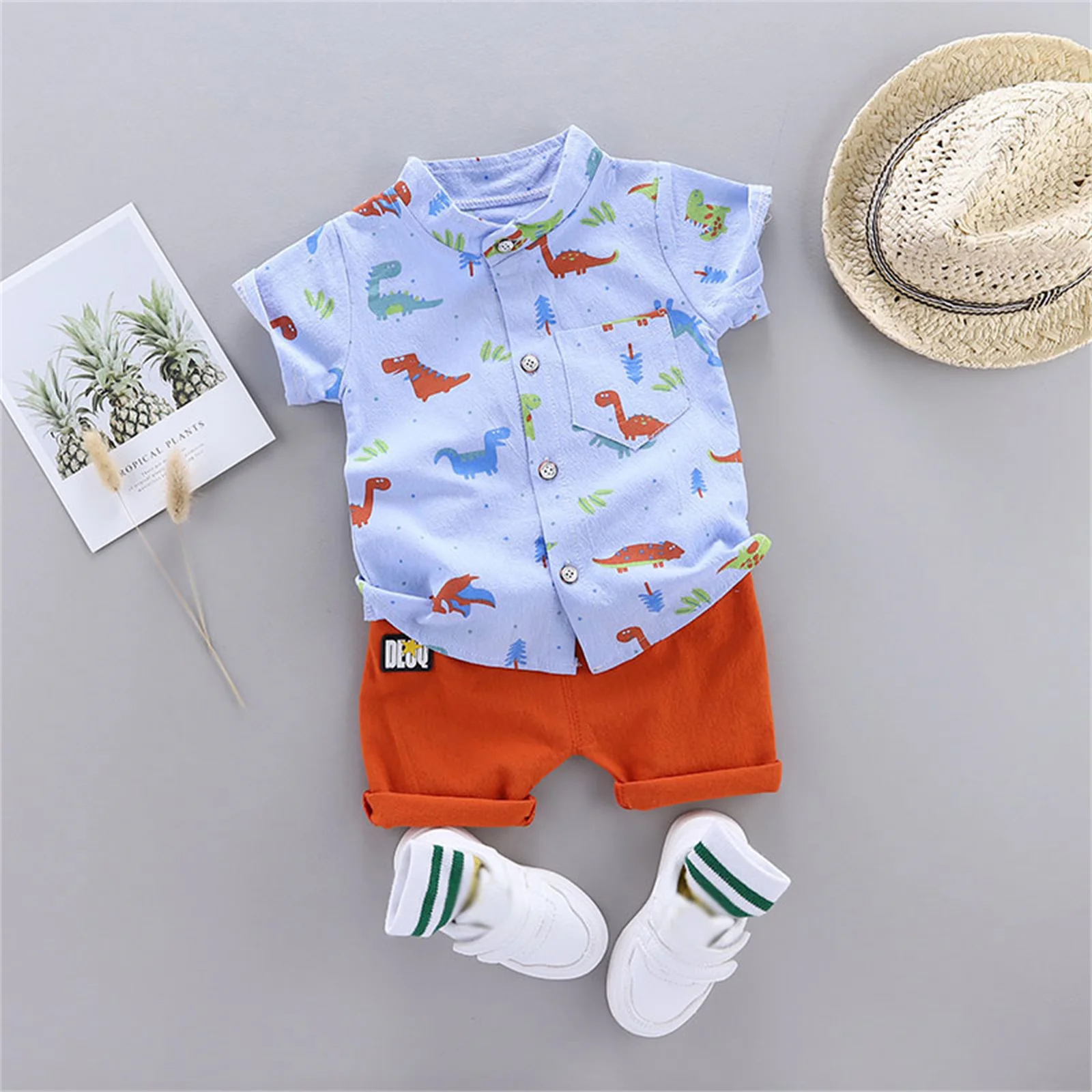 

PatPat Newborn Boy 100% Cotton 2pcs Dinosaur Print Short-sleeve Baby Set New Born Lovely Summer Clothing Wholesale Kids Wear