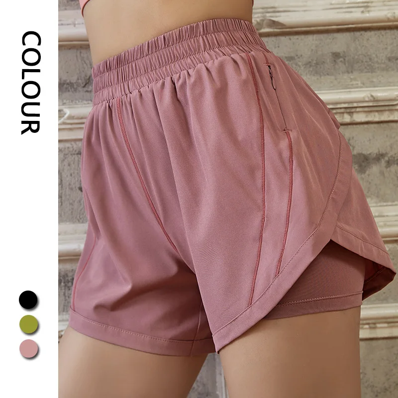 Withered 2023 Fashion Ladies Solid Fake Two Pieces Yoga Fitness Sports Shorts Women Outdoor Sports Loose Casual Bermuda Shorts