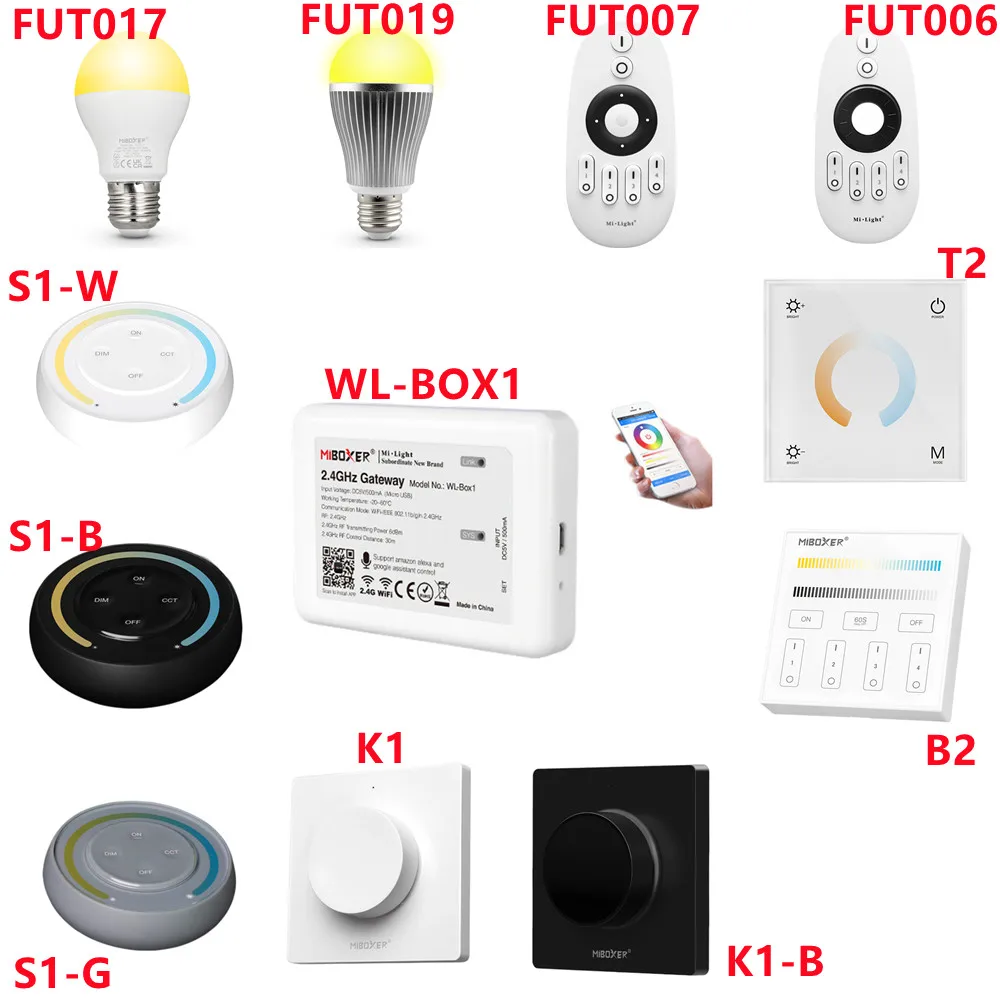 

FUT017 FUT019 Dual White 6W 9W LED Light Bulb Compatible WL-Box1 Remote controller 4G WIFI iOS Android for Alexa Voice AC100~240