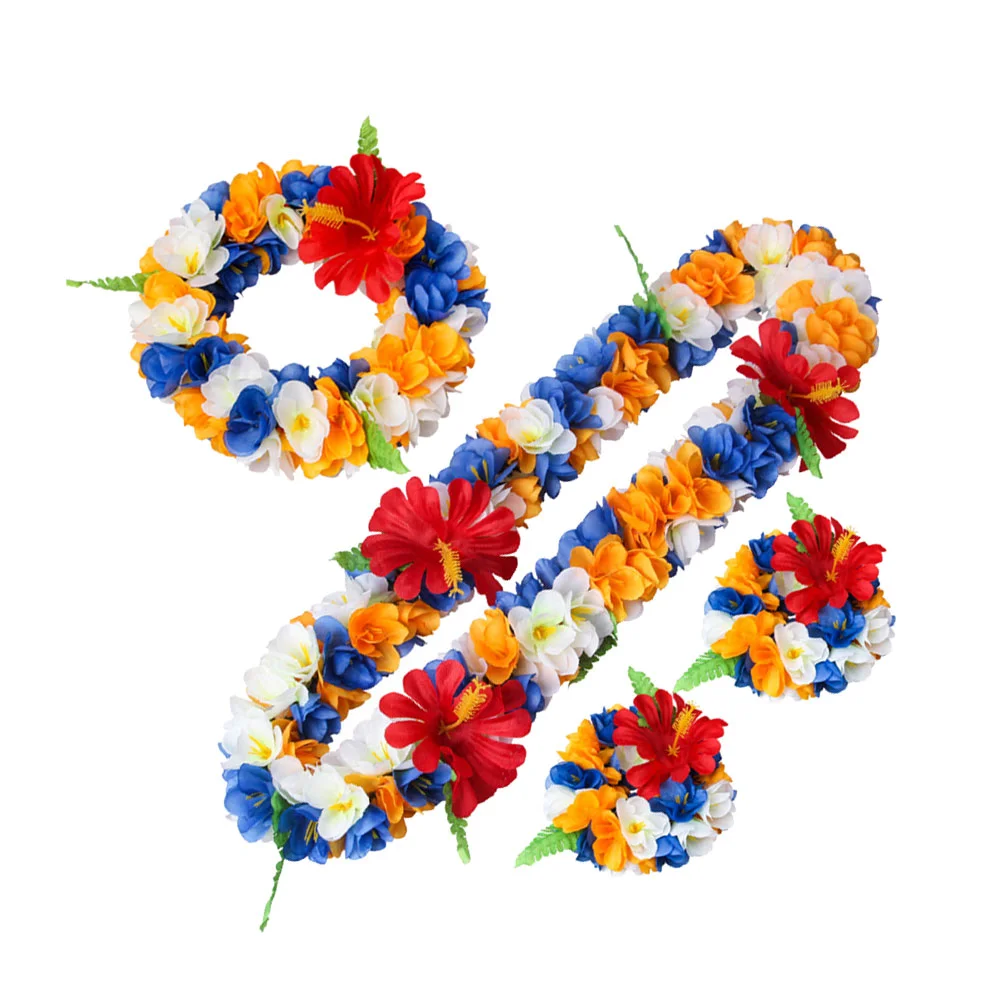 

Hawaiian Set Luau Flower Leis Bracelet Decoration Band Hair Festivals Supplies Floral Party Wreath Headband Necklace Garland