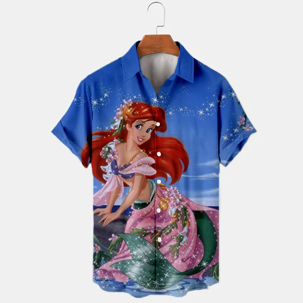 Chemise à manches courtes revers pour hommes marque Disney Ariel sirène аниме impression 3D haut décontracté la mode