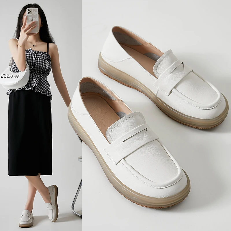 

Genuine Leather Ladies Slip On Loafers Women Flats White Shoes Woman 2022 New Fashion Casual Shoes Designer Luxury Brand