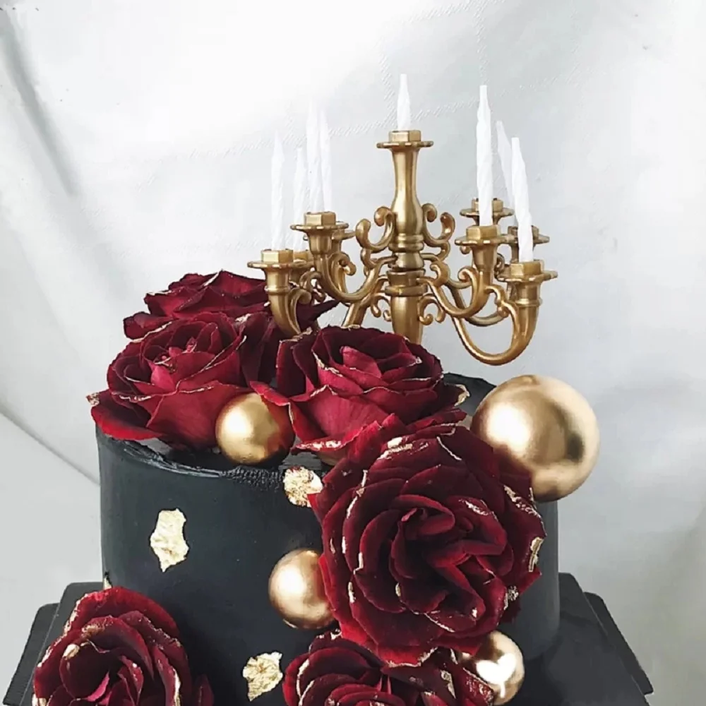 

Wedding Dessert Table Decoration Retro European Candlestick Cake Topper Gold Silver Pink Romantic Girl Birthday Baking Supplies