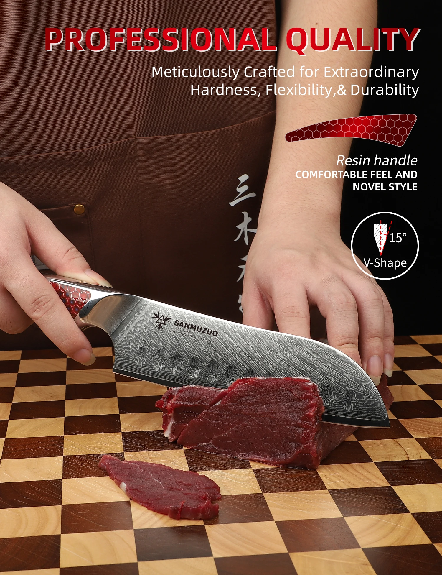 SANMUZUO 7-дюймовый нож сантоку японский шеф-нож из дамасской стали ручка смолы