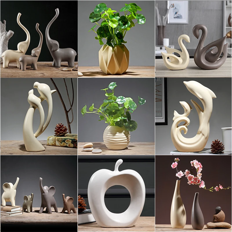 

Fengshui Ceramic Vase Green Plant Ornaments Crafts Art Home Furnishing Livingroom Desktop Birds Figurines Decoration Accessories