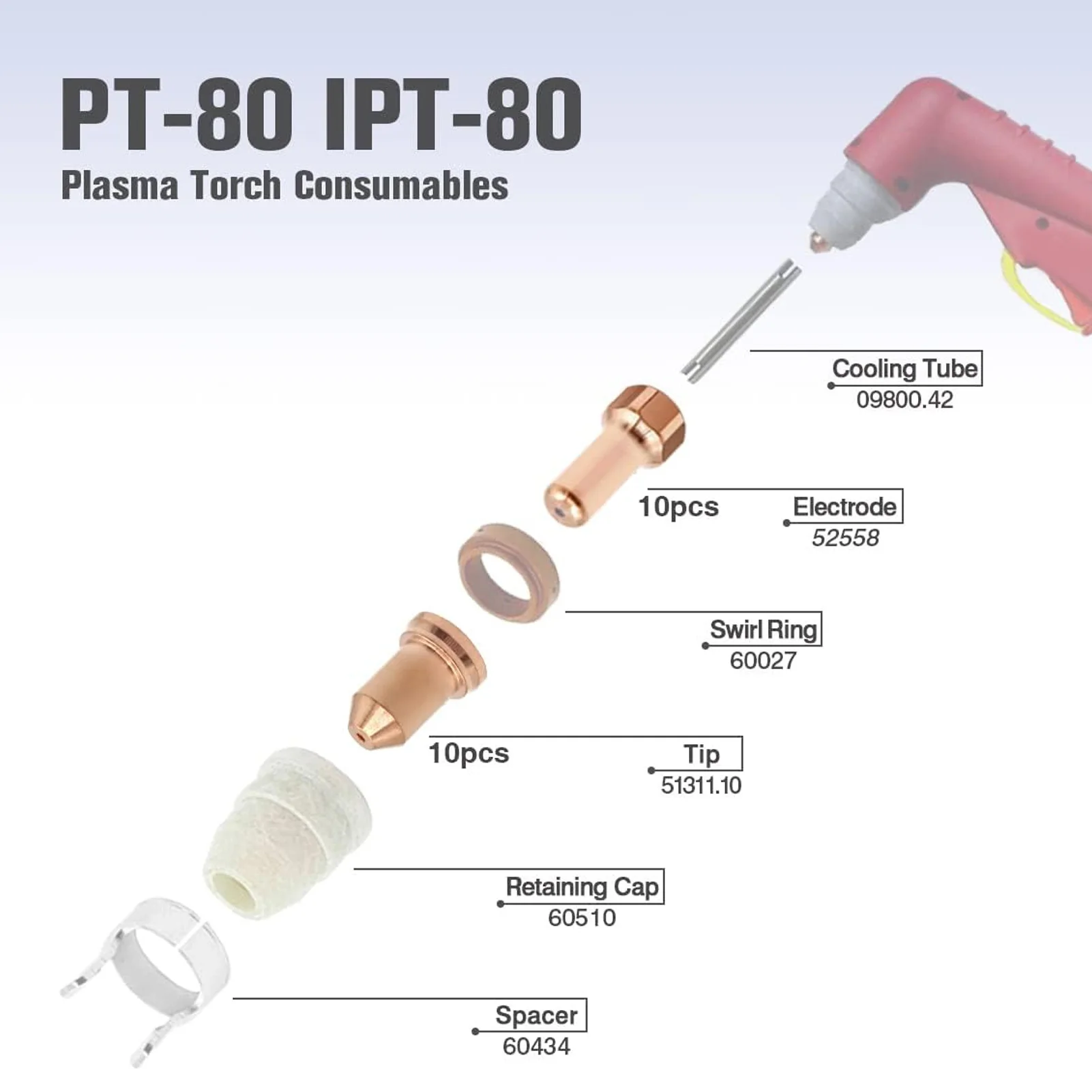 51311 Наконечник плазменного электрода 52558 P1.3 Сопло Латунные расходные материалы