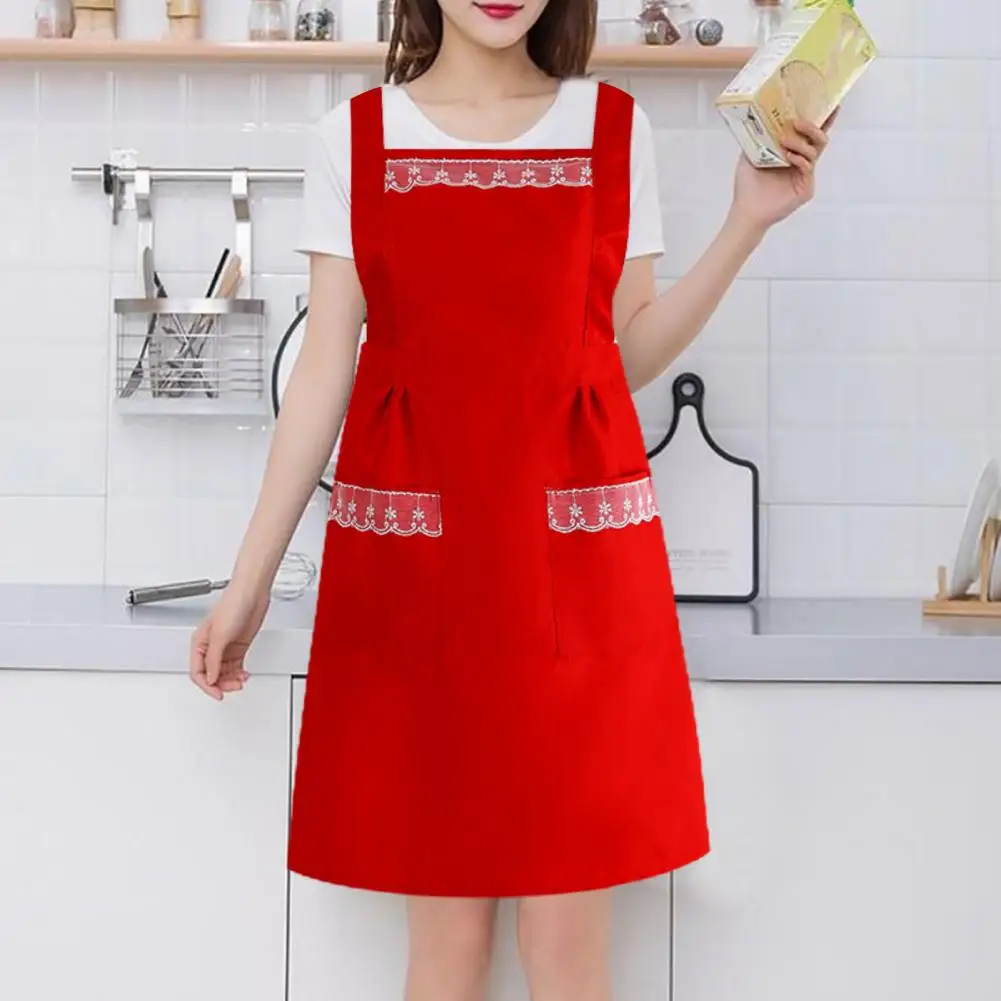 

Useful Cooking Pinafore Adjustable Belt Washable Adult Household Cooking Apron Lace Pattern Bakery Apron for Baking