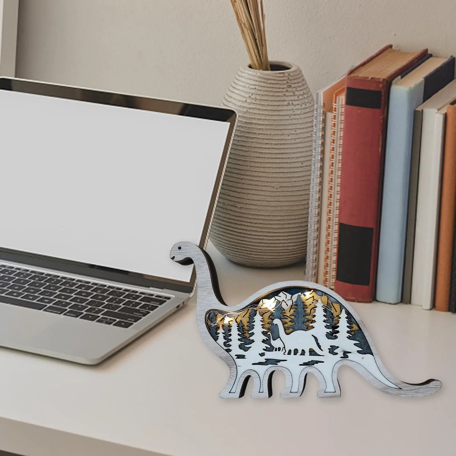 

Creative Wood Hollowed Dinosaurs Tabletop Night Light Home Decoration