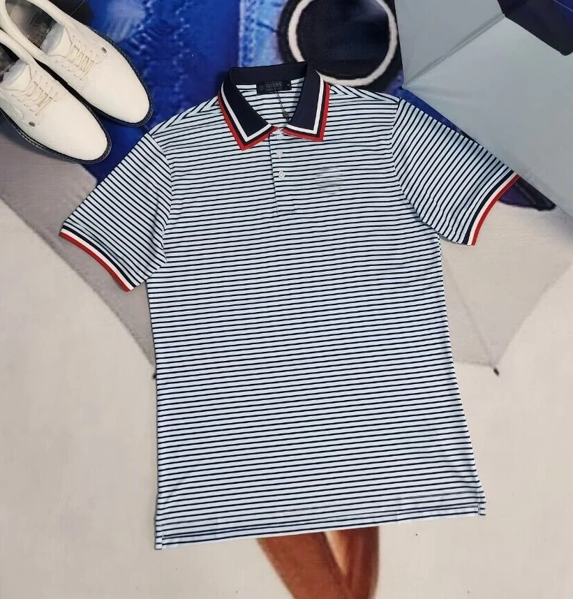 

Men's Golf Apparel Short-sleeve Polo T-shirt Navy and Red Top Clothing Sports Shirt for Summer
