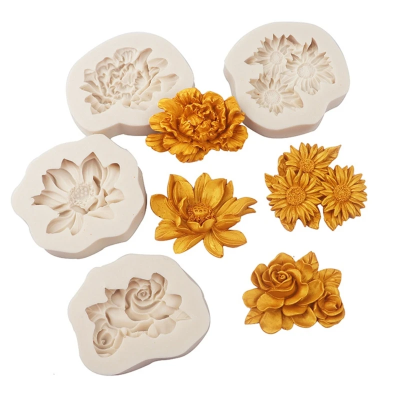 

Peony Sunflower Lotus Rose Shaped Fondant Chocolate Mould Cake-Topper Baking Tools Handmade-Soap Silicone Ornaments Mold