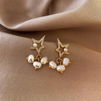 korean style baroque pearl zircon star shape drop earrings for women irregular geometric flower ear studs fashion earing jewelry