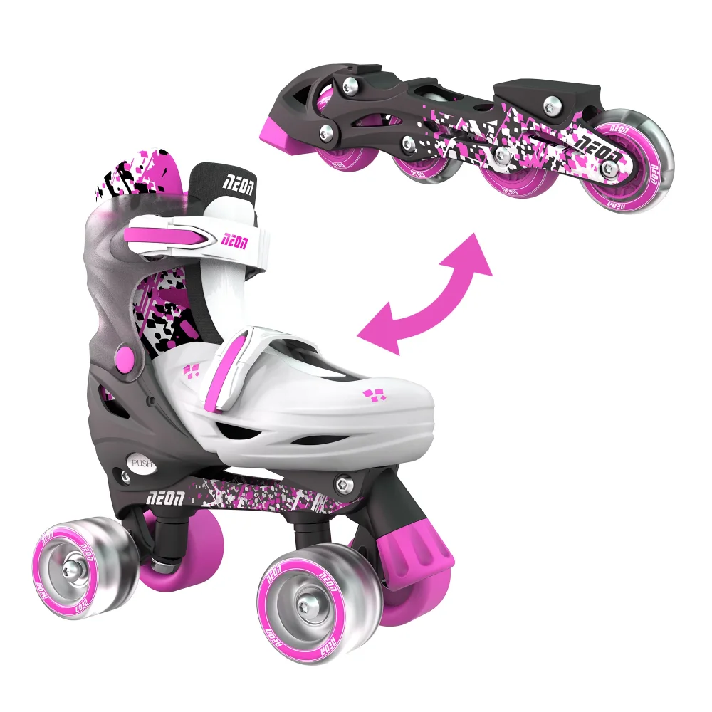 Neon Combo Cyber Skates Kids Size 3-6 Pink/Black, Unisex, One Pair, Kids Skate Inline and Quad