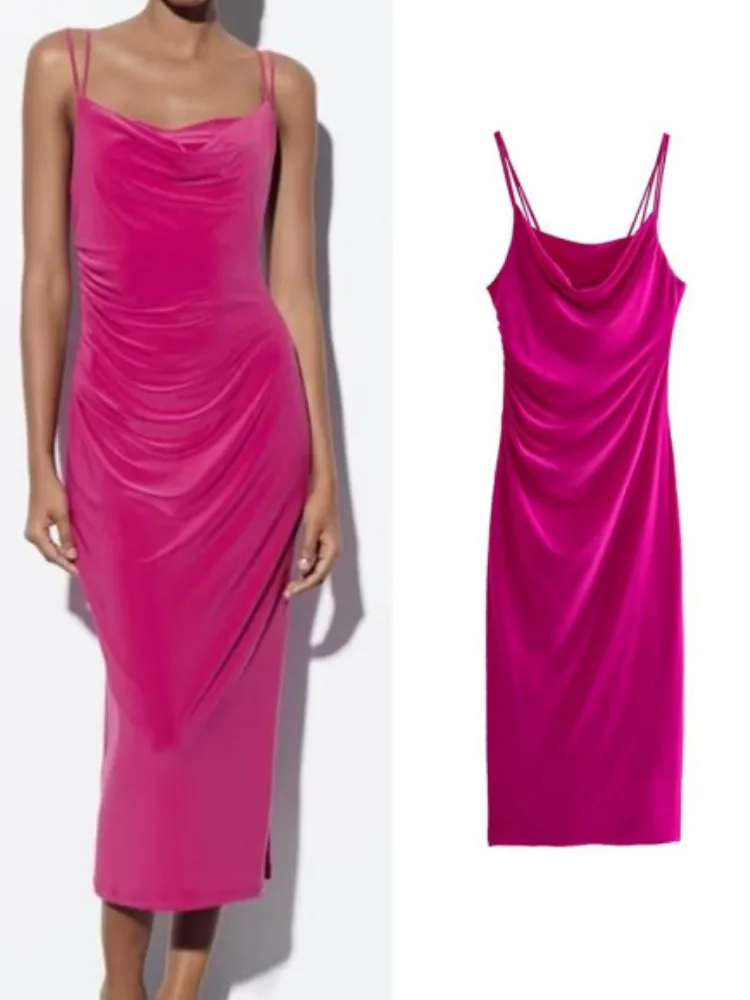 

Женское платье на бретелях-спагетти RDMQ, летнее Плиссированное Платье-футляр с воротником-стойкой без рукавов, плиссированное платье до сер...