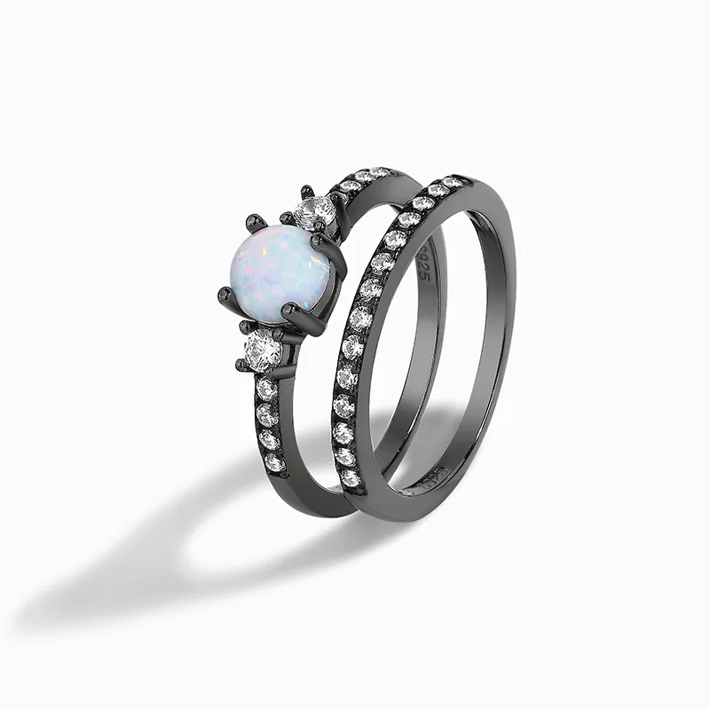 

Кольцо женское Двухслойное из черного, золотого, белого австралийского драгоценного камня