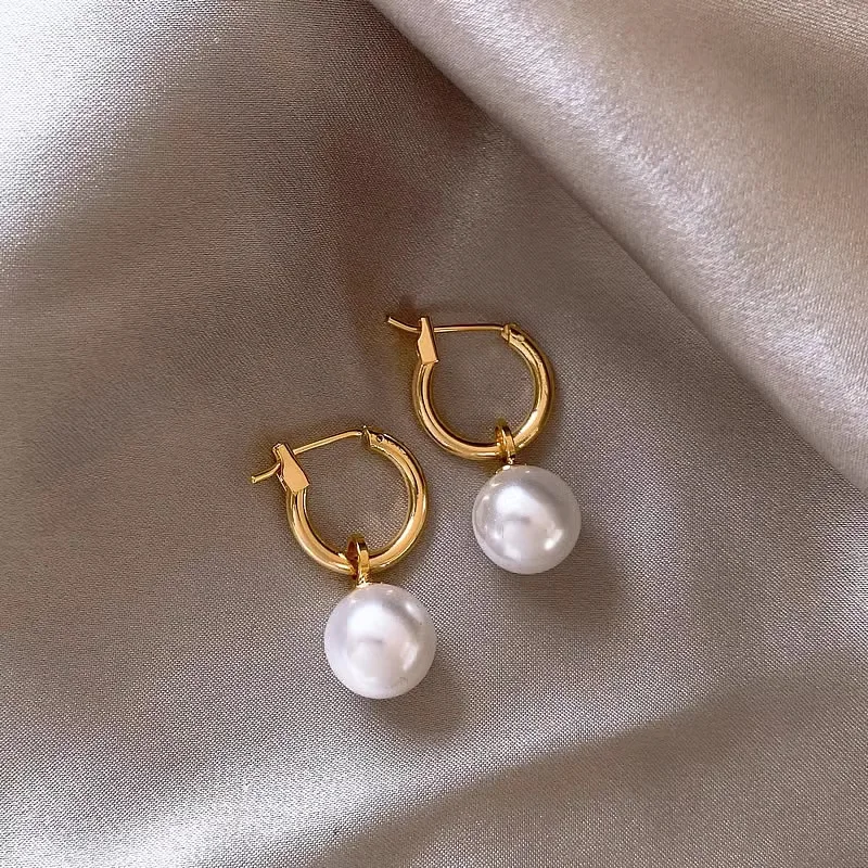 

Silver Color Imitation Pearls Earrings for Women Wedding Fine Jewelry Piercing Earrings Hoops Bohemia Pendientes Earings