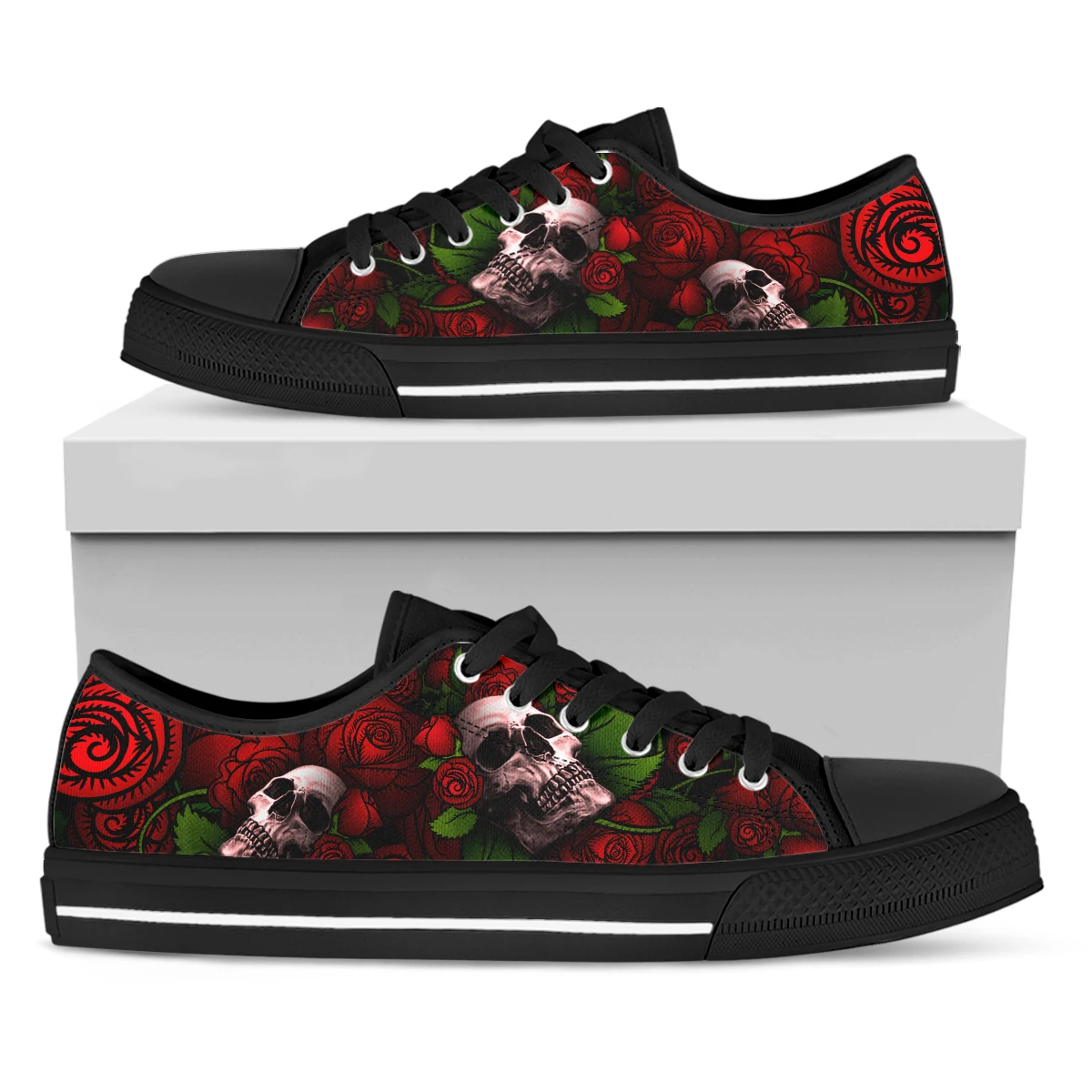 

BKQU женские туфли на плоской подошве с принтом в виде красной розы и черепа, 2022, летние холщовые туфли с низким верхом, женские удобные повседневные туфли на плоской подошве, кроссовки на шнуровке