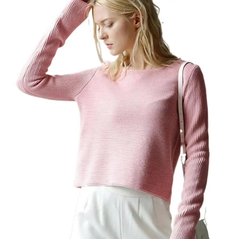 

Minimalism Winter Sweater Women Fashion Oneck Full Sleeve Knitted Pullovers Loose Warm Short Tops Female Sweaters