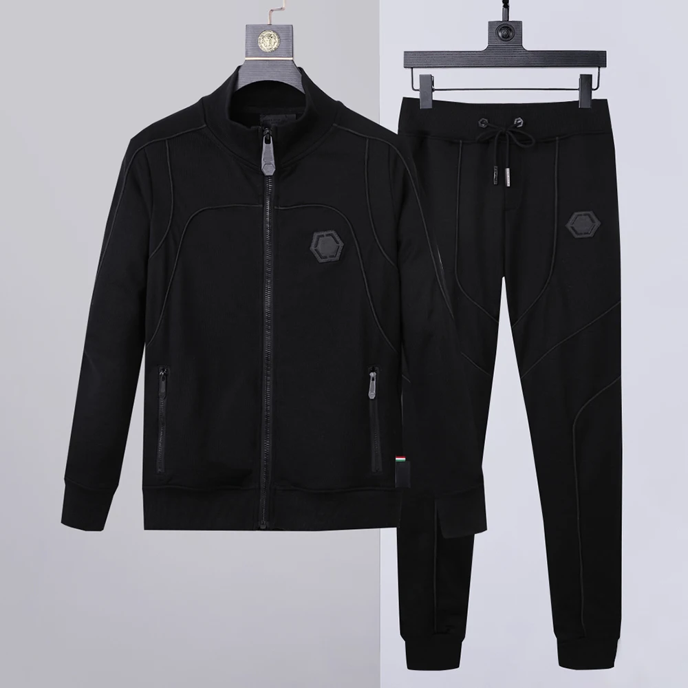 

Men's Suit Cotton Line Decorative Letter Embroidery 2 Piece Sweatshirt Italian Fashion Sweatpants High Quality Sports Suit plein