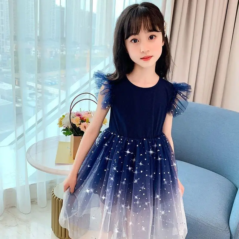 

New Girls Summer Dress Starry Gradient Skirt Princess Skirt Tutu Skirt Children's Skirt Charm Shiny Party Skirt Cute Baby Dress