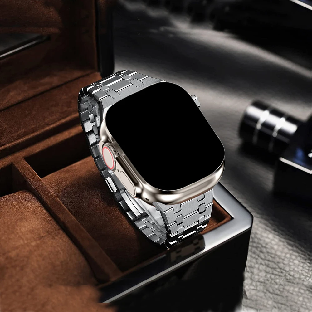Фото Ремешок из нержавеющей стали для apple watch ultra 49 мм 45 мм 44 мм 41 мм 40 мм, роскошный браслет для iwatch ultra SE 8 7 6 5 4 3 42 мм №1