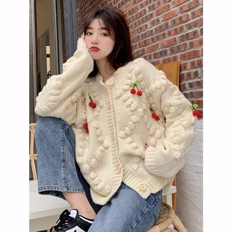 

Sweater cardigan jacket women's spring and autumn new sweet design lazy thick loose long-sleeved sweater knit cardigan top