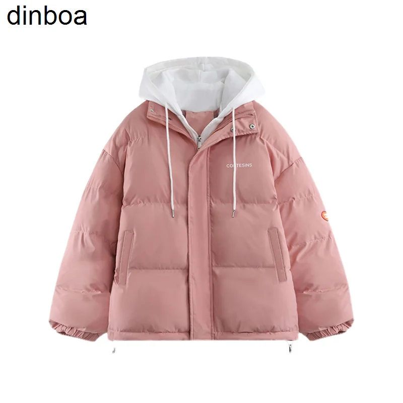 

2022 Winter Pink Bread Clothing Top Women Coat Medium Down Jackets Hooded Loose Crop Top Thickened Add Cotton Female Warm Coat