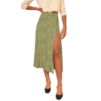 2022 fashion vintage skirt flower polka dot print high waist stretch split long a line skirts for women beach maxi skirt