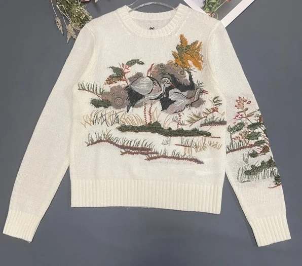 

TOP Quality 100% Cashmere 2022 autumn new fashion brand floral luxury embroidery pullover knitting knitted sweater for women