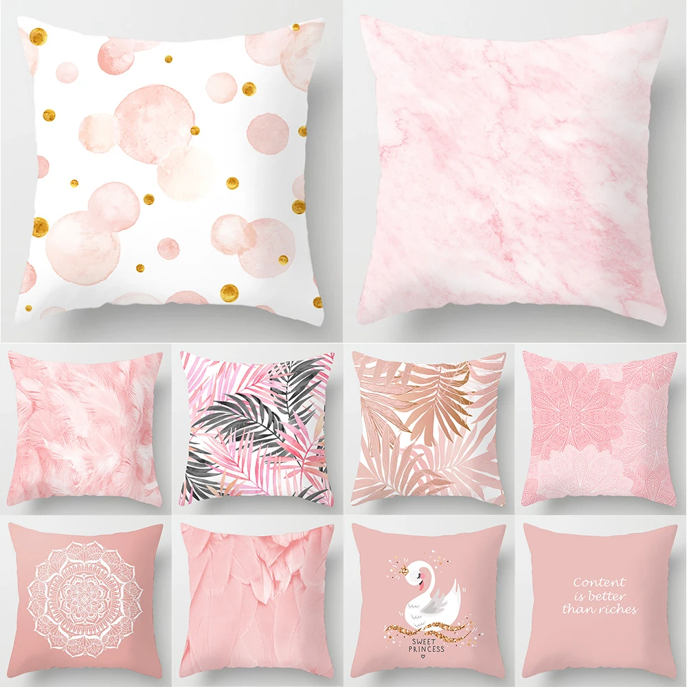 

Чехол для подушки с розовым пером 45x45 см