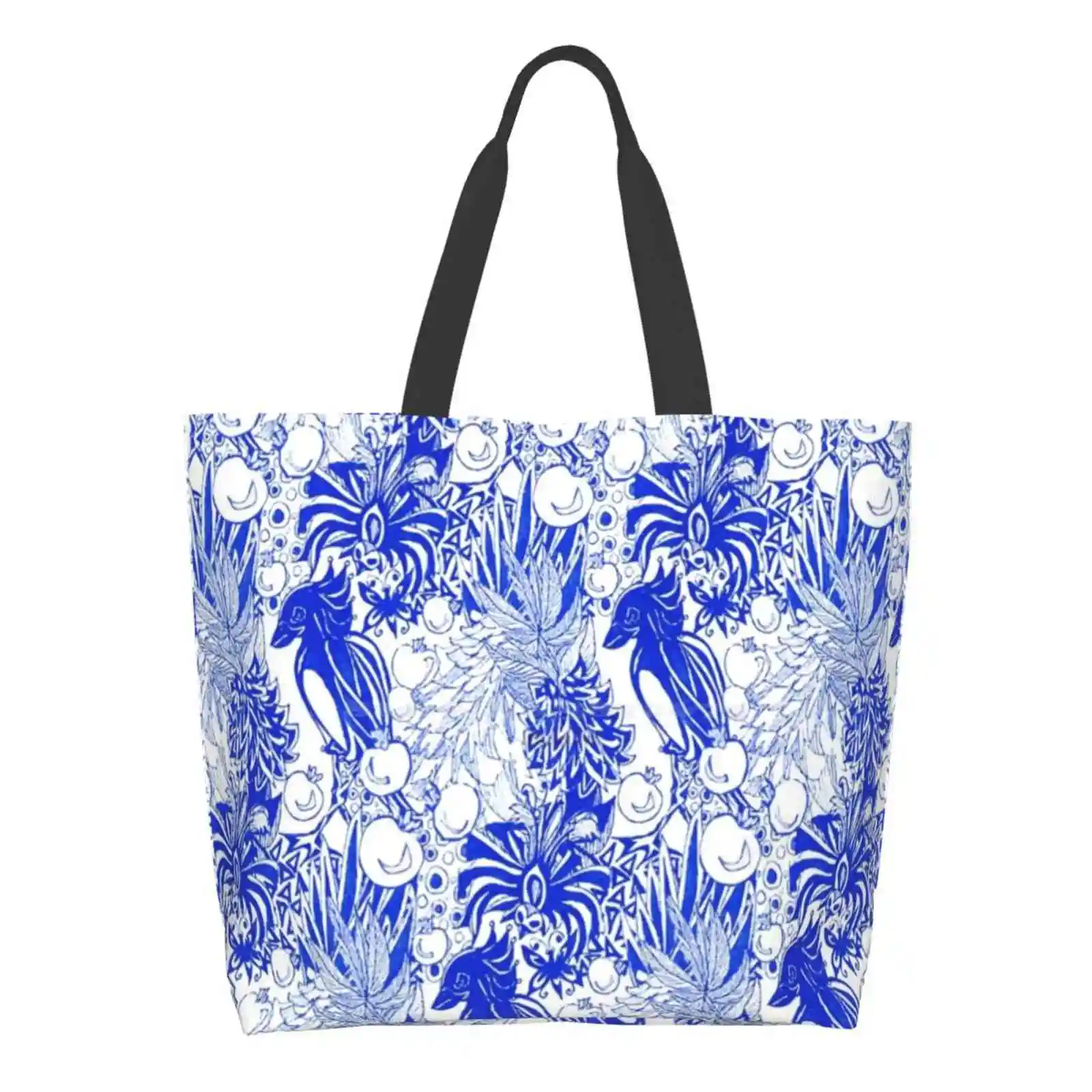 

Mesopotamian Blue : : Tropical Bird Butterflies Pine And Pomegranates Inspired By Ancient Pottery Ladies Casual Handbag Tote