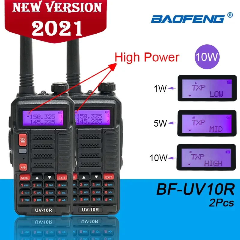 

2021 UV-10R BAOFENG Radio 2Pcs Walkie Talkie Dual Band hf Transceiver USB Charging High Power 10W 2Way Long Distance Radio UV10R