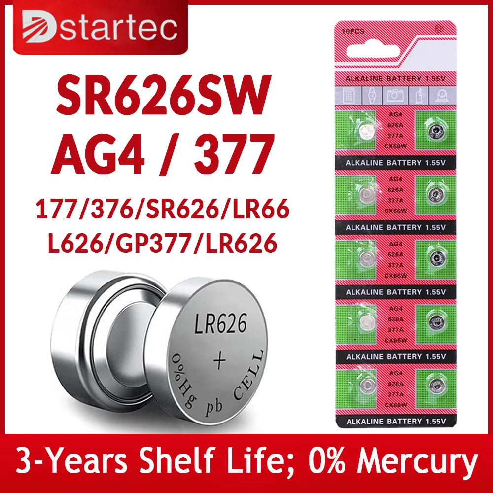 

10PCS-50PCS Button Batteries 1.55V AG4 377 SR626SW SR626 Cell Coin Alkaline Battery 177 376 626A LR66 LR626 For Watch Toys Clock