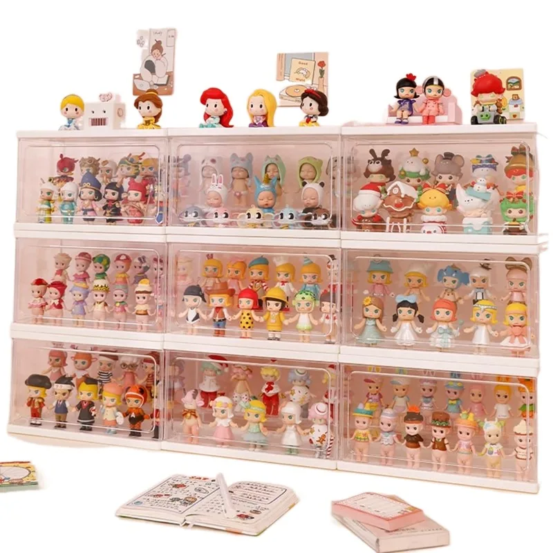 

Doll Display Cabinet Toy Organizer Action Figures Storage Box Dustproof Save Desktop Space HD Cleart Bin Display