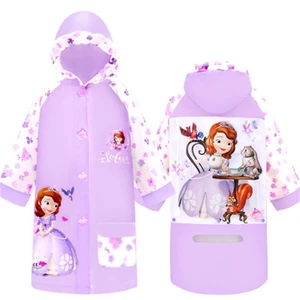 Disney Kids Sofia Raincoat Cartoon Princess Rain Poncho Book Bag Reflective Strip Inflatable Cap Children Boy Girl Raining Coat