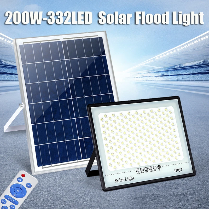 18000LM LED Solar Flood Lights Street Light Outdoor IP67 Waterproof with Remote Control Security Lighting for Yard Garden 200W
